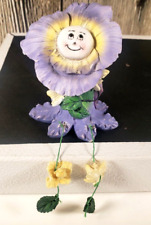 Anthropomorphic Purple Flower Shelf Sitter Figurine Resin Dangle Legs Vintage picture