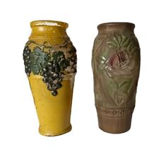 Set of 2 Rare Antique Victorian Goofus Glass Vases - Yellow picture