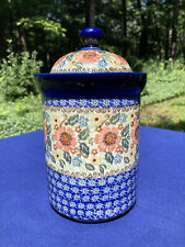 Polish Pottery UNIKAT Canister Macina 9 inch high with lid Floral pattern picture