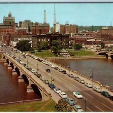 c1950s Des Moines, IA Downtown West Walnut St Locust Bridge Library Cars PC A233 picture