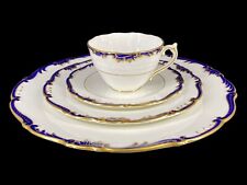 4pc Coalport English Bone China Admiral Gilt Cobalt Cup Saucer Luncheon Dinner picture