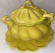 Vintage Bright Canary Yellow USA TW 76 Tureen W/ Ladle, Lid And Under Plate. picture