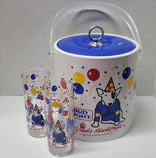 Vintage 1987 Bud Light Spuds Mackenzie Ice Bucket & Two Glasses Budweiser picture