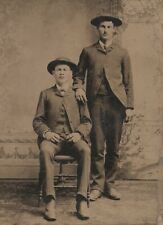 Old Antique Tintype Photo Young Men Dressed Up Cowboys in Fancy Dudes Clothing picture
