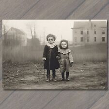 POSTCARD Weird Creepy Vintage Masks Halloween Cult Unusual Kids House picture