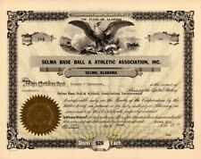 Selma Base Ball and Athletic Association, Inc. - d1927 dated Stock Certificate ( picture