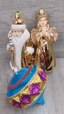 Vintage Santa Ornament Old World Santa & Praying Angels & Blue Resin Plastic 5