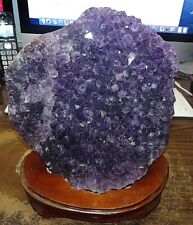 LG.  AMETHYST CRYSTAL CLUSTER GEODE  BRAZIL CATHEDRAL WOOD STAND; CHEAP picture