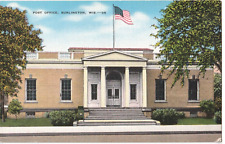 Burlington, Wisconsin WI Post Office vintage unposted linen postcard picture