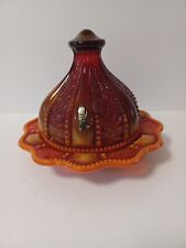 Rare Vintage 1970s Red/Orange Slag Summit Glass Co. Covered Butter Dish UV Glows picture