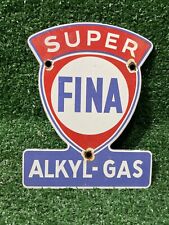 VINTAGE SUPER FINA PORCELAIN SIGN ALKYL GAS STATION PLAQUE OIL SERVICE GARAGE picture