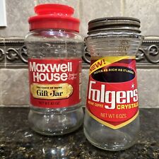 VINTAGE 1970's GLASS COFFEE JARS ~ MAXWELL HOUSE & FOLGER'S INSTANT COFFEE picture