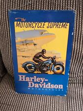 VINTAGE ''HARLEY DAVIDSON'' MOTORCYCLE PORCELAIN PUMP PLATE 16.5X11 INCH  picture
