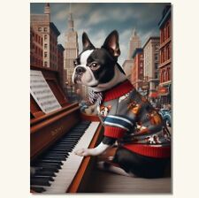 POSTCARD/ART PRINT-BOSTON TERRIER PLAYING THE PIANO picture