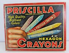 🖍   Circa 1930's PRISCILLA CRAYONS Tin Empty BOX Great GRAPHICS Vintage #EL picture