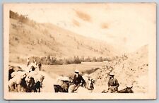 Vintage Postcard MT Plains RPPC Cowboys Horses Mountains Real Photo ~11997 picture