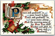 Vtg Peace & Goodwill Yuletide Greetings Christmas Embossed 1910s Tucks Postcard picture