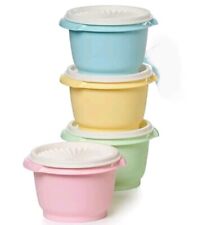 TUPPERWARE SERVALIER One Touch 4 PC Vintage PASTELS 20oz Each Easy Open & CLOSE  picture