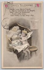 Antique Valentine's Day Feb 14 Postcard Love's Telephone Cupid Operator 1910 picture