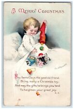 1916 Merry Christmas Little Child Stocking With Toys Ellen Clapsaddle Postcard picture