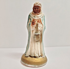 VTG Nativity Putz Wisemen King Magi Balthazar Aqua Robe Gold Chalkware Miller picture