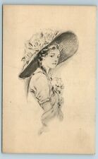 Postcard 702-1 c1911 J Raymond Howe - Lady Large Floral Hat A101 picture