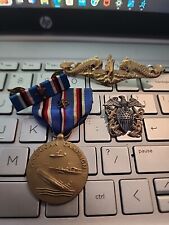 WW2 STERLING SILVER SUBMARINE OFFICERS BADGE-RARE-+ OFFICER BADGE+ATLANTIC MEDAL picture