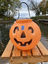 Vtg Pumpkin Blow Mold Candy Bucket Orange Plastic Halloween Treat 10