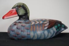 WOODEN CARVED HAND PAINTED DUCK FIGURINE HOME DECOR 5.75