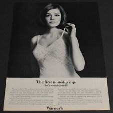 1964 Print Ad Sexy Warner's Non-slip Slip Brunette Lady Beauty Fashion Art Style picture