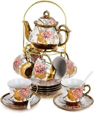 20 Piece European Ceramic Tea Set Porcelain Tea SetWith Metal Holder,flower tea picture