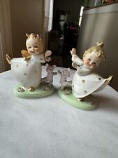 Vintage Dancing Angel Figurines With Pink Teddy Bears Shafford Japan 1940’s picture