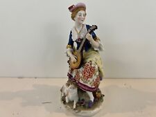 Antique Edme Samson Porcelain Female Musician Playing Mandolin w/ Sheep Figurine picture