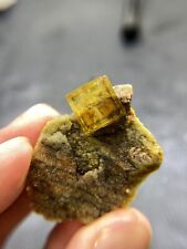 15.5g  Exquisite Purple Window Yellow cubic fluorite mineral crystal，China picture