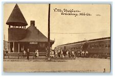 c1910's P.M. Station Depot Railroad Train Belding Michigan MI Antique Postcard picture
