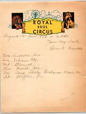 Royal Bros. Circus Letterhead c1937 Signed 