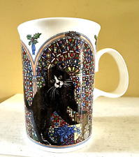 DUNOON CHRISTMAS 1992 MUG CUP  Cat Stained Glass Window Bone China Sue Scullard picture
