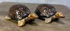 Vintage Turtle Salt And Pepper Shaker Set- Approx 1 1/2 X 3- Brown-With Stoppers picture