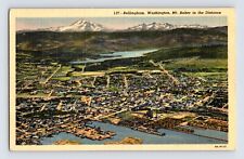 Postcard Washington Bellingham WA Mt Baker Aerial 1940s Unposted Linen picture