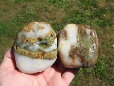 PAIR of GREEN Moss Agate in Quartz Stone Nodules (23.7oz total) Lapidary Gems picture