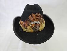 VINTAGE RETRO COWBOY RANCHER RODEO HAT Black W Brown Feather Band 6 7/8
