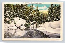 Alaska Winter Reflections Scenic Snow Covered Landscape Linen Postcard picture