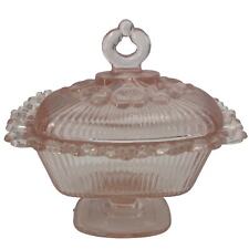 Vintage Indiana Pink Glass Open Lace Lidded Pedestal Candy Dish  picture
