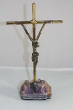 Rare Amethyst Base Crucifix Cross Jesus Statue Sculpture Bronze Abstract  picture