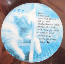 3.5” Ceramic Refrigerator Magnet Peaceful Sleeping Cat and Calming Quote NEW ** picture