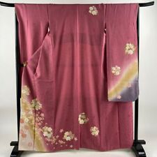 65.6inc Japanese Kimono SILK FURISODE Medicinal ball Cherry blossoms Pink picture