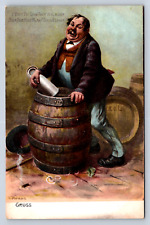 Vintage Postcard German Gruss Funny Alcohol Weird picture