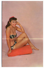 c1940s Young Lady Pinup Cute Girl Smile Sitting Litho Postcard Swimsuit Bikini picture