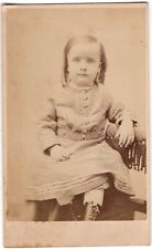 CIRCA 1870s CDV M.F. KING LITTLE GIRL IN DRESS PORTLAND MAINE picture