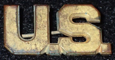 Interwar Era US Army Officers 'U.S.' Branch Lapel Insignia Pin Back Gold Tone picture